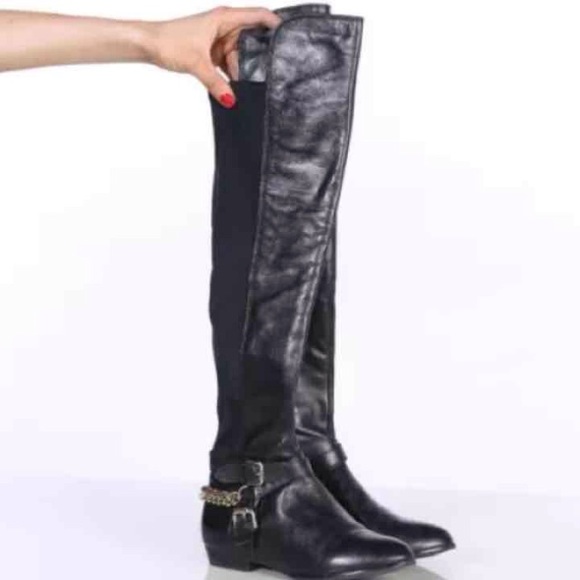 ALDO Mercado Black Leather Over-The-Knee Boots 6 - Picture 1 of 4